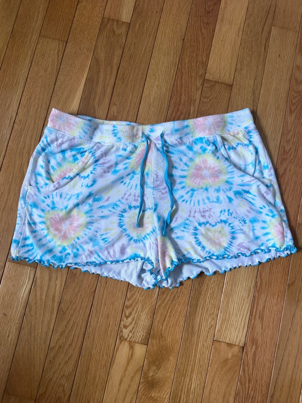 Secret Treasures Pastel Tie-Dye Lounge Shorts - Blue, Pink, Yellow Size Medium
